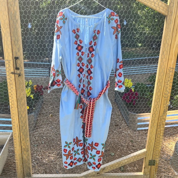 Zara Blue Embroidered Southwestern Midi Dress - Picture 4 of 10